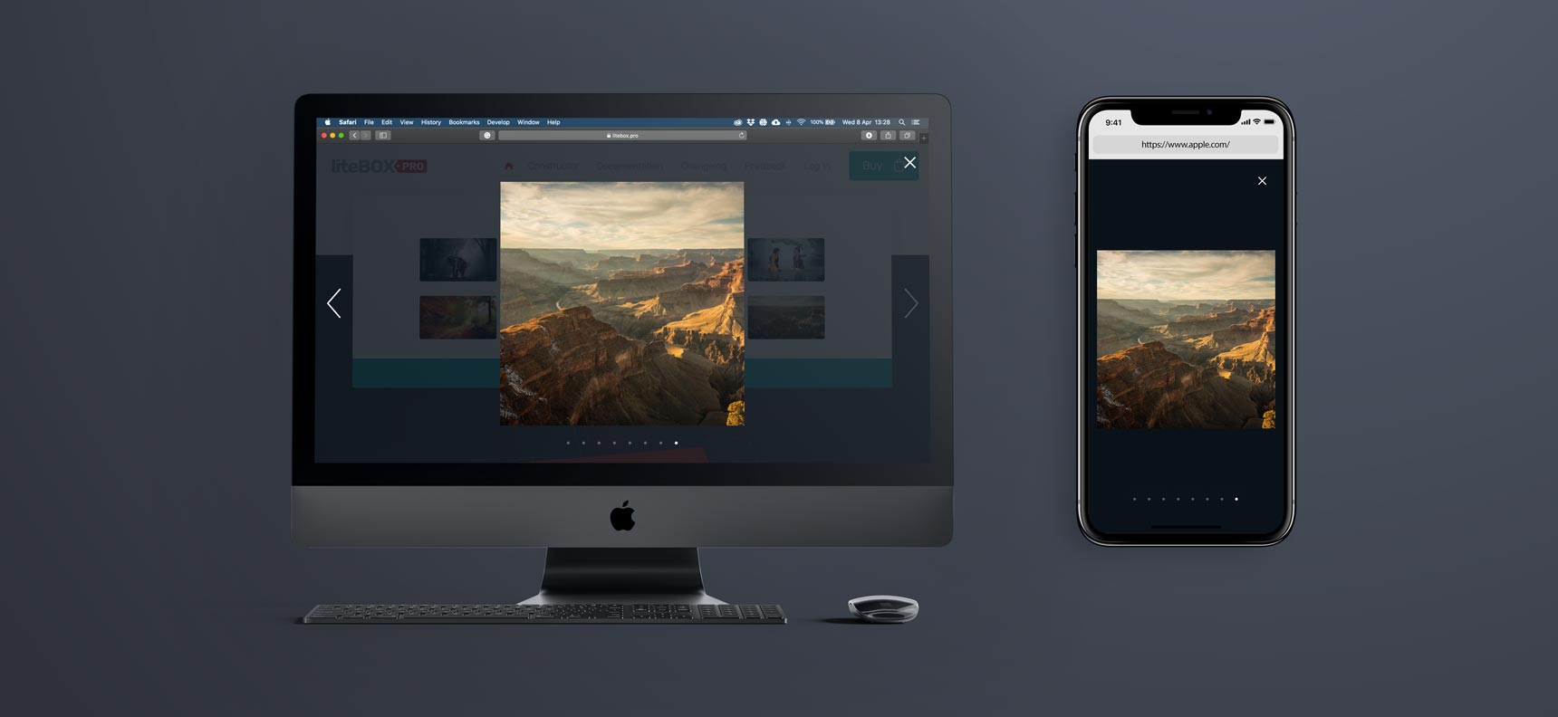 On the big monitor you have a default look of lightbox window. And on small mobile screen it differs.